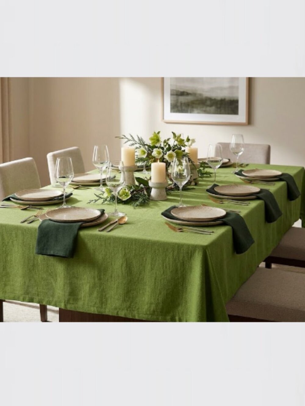 Crate and Barrel Linden Tablecloth Green 60" x 108"